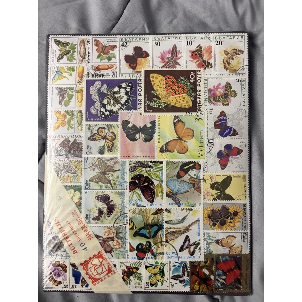 Vtg Worldwide Butterfly Moth Postage Stamps Lot 40 Different Used Collector